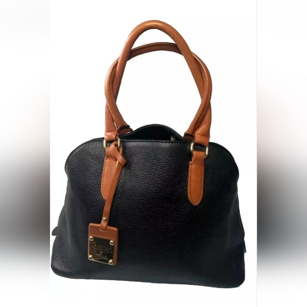 Valentina Italian Leather Shoulder Bag Work Handbag Medium Size Black Purse